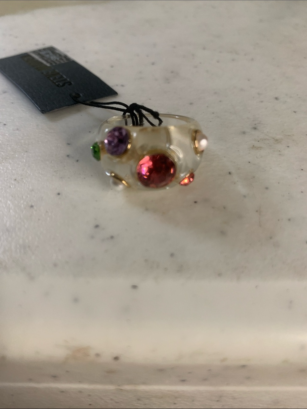 Steve Madden Clear Resin Bead Ring with Pink, Purple, Green and Red Gems